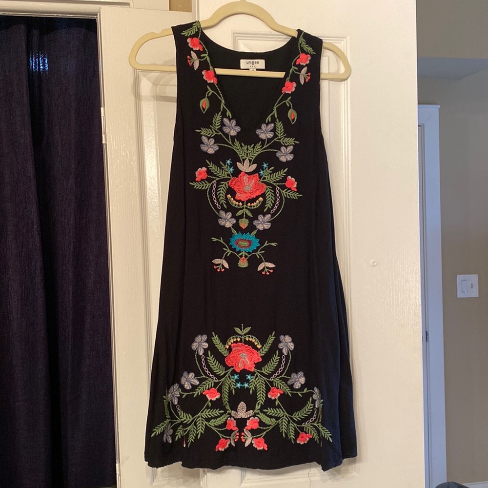 Black embroidered shift dress
